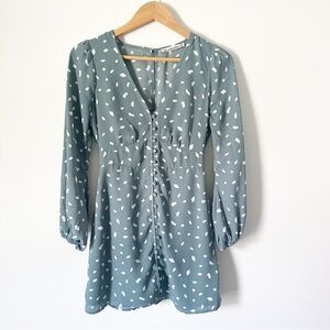 Abercrombie & Fitch Long Sleeve Button Down Polka Dot Mini Dress Dark Teal XS